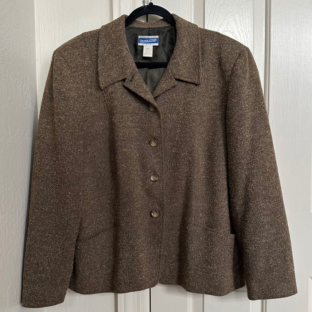 Vintage Pendleton Classic Wool‎ Blazer Made in USA Brown Tweed Jacket Large